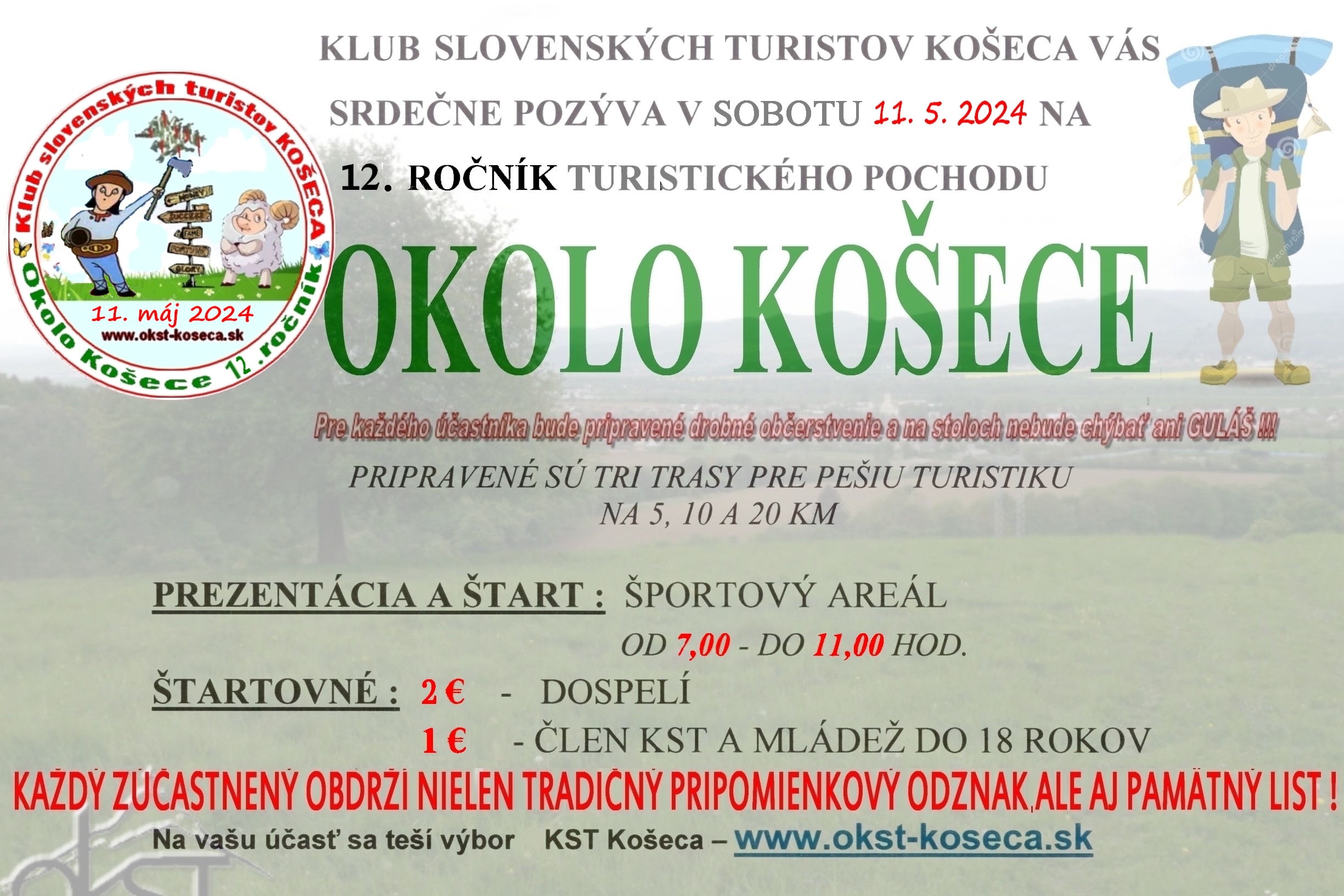 Pozvánka na 12. ročník turistického pochodu okolo Košece dňa 11.5.2024