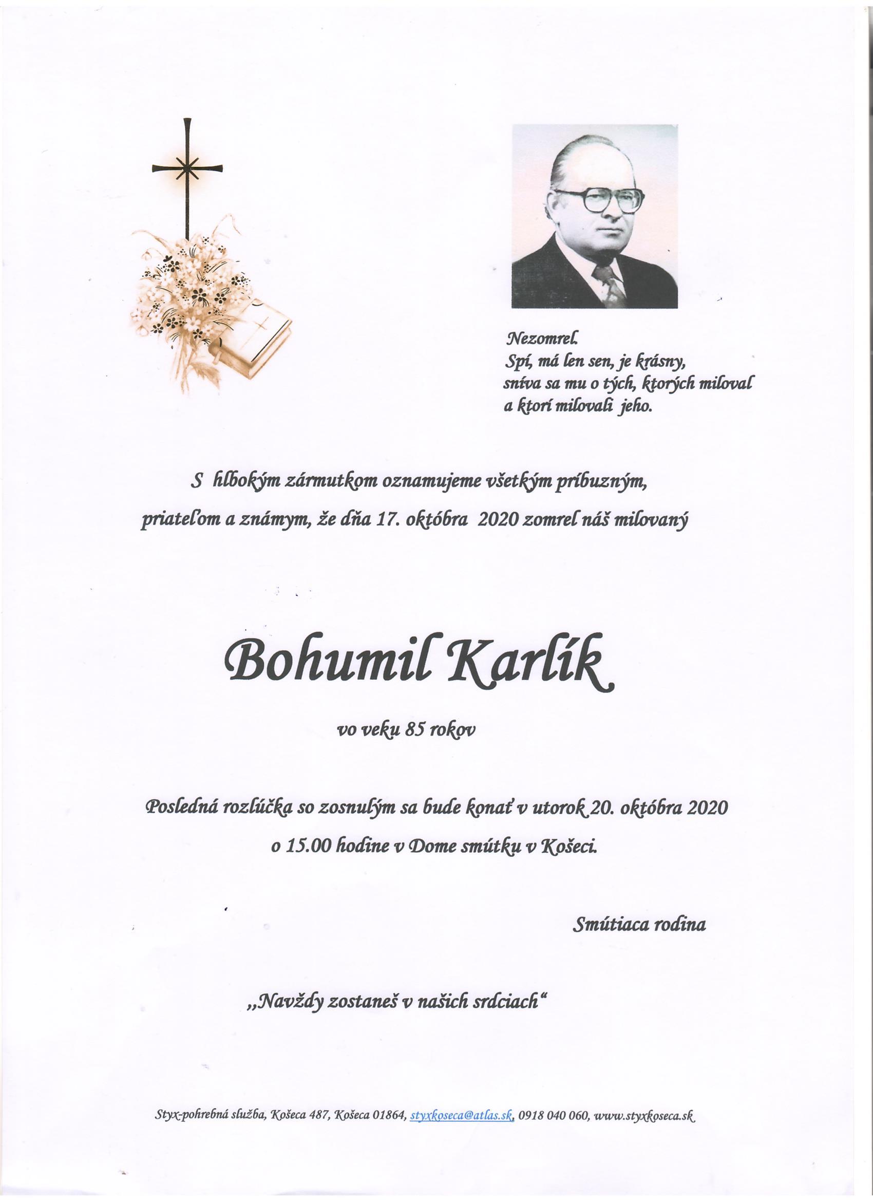 smutocne oznamenie bohumil karlik st